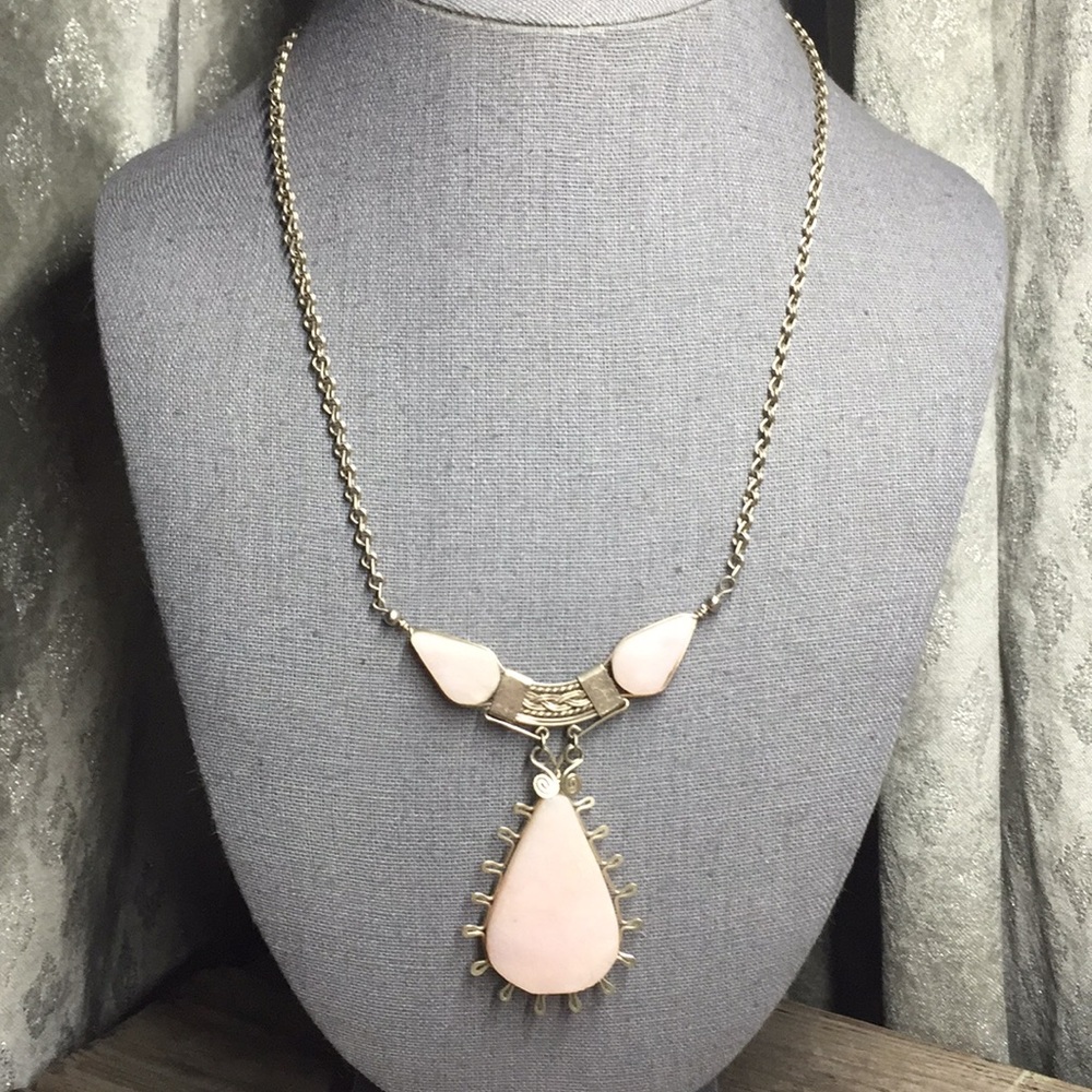vintage rose quartz boho necklace